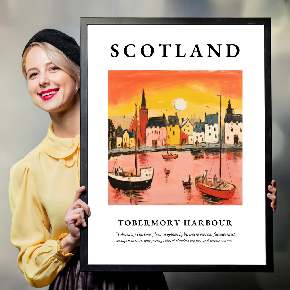 Person holding a poster of Tobermory Harbour