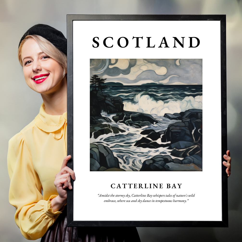 Person holding a poster of Catterline Bay