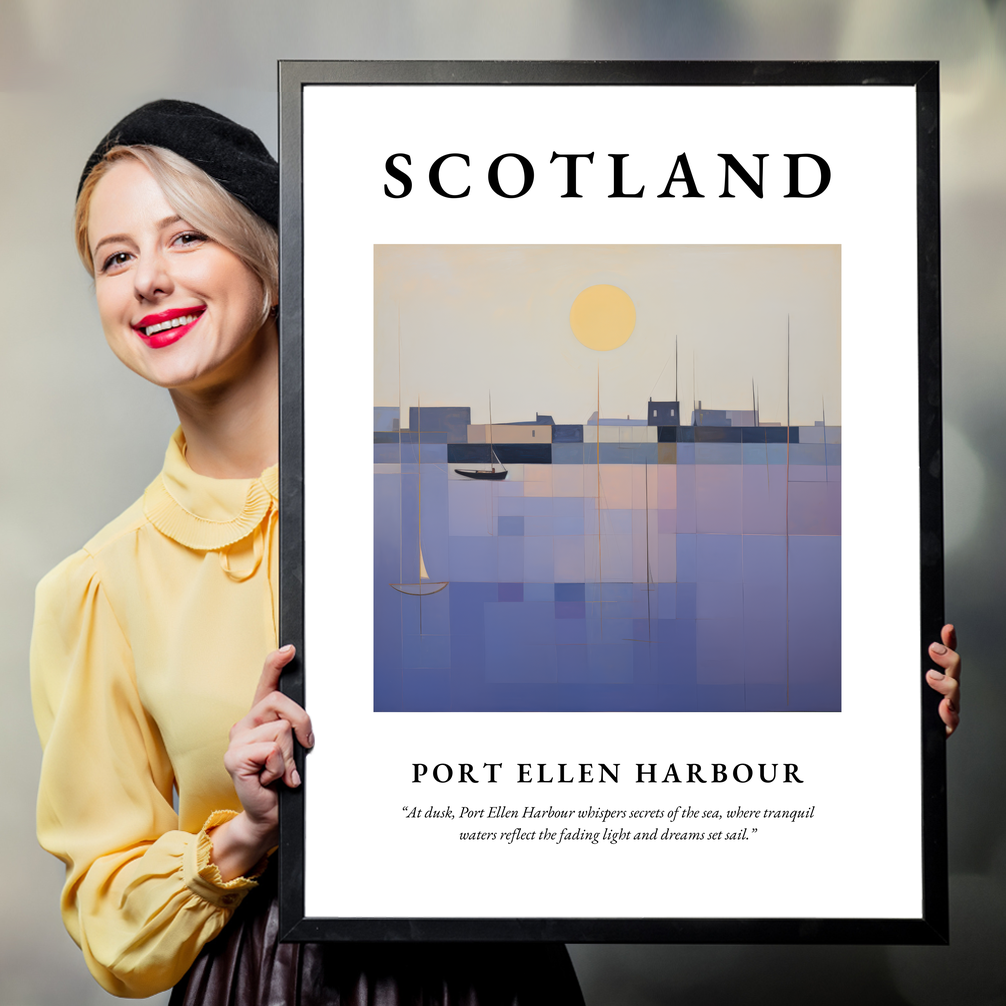 Person holding a poster of Port Ellen Harbour