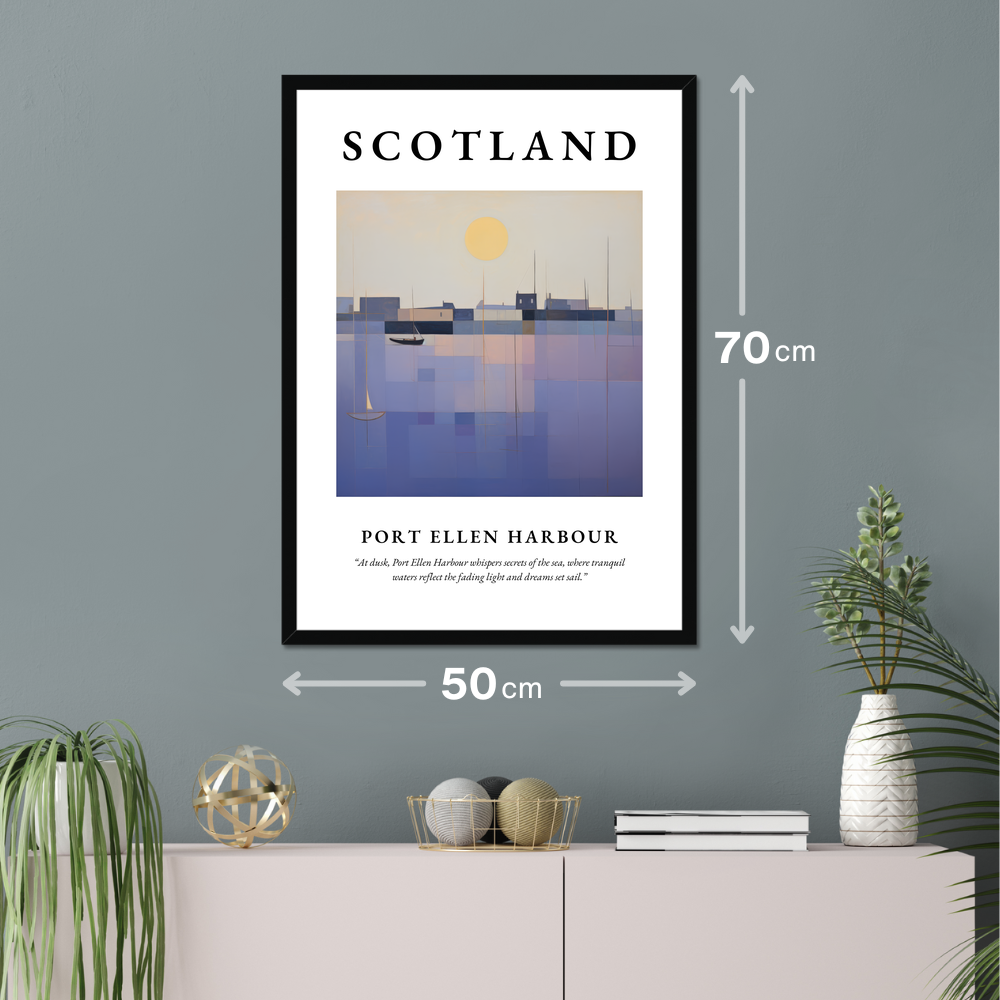 Poster of Port Ellen Harbour hanging on a wall