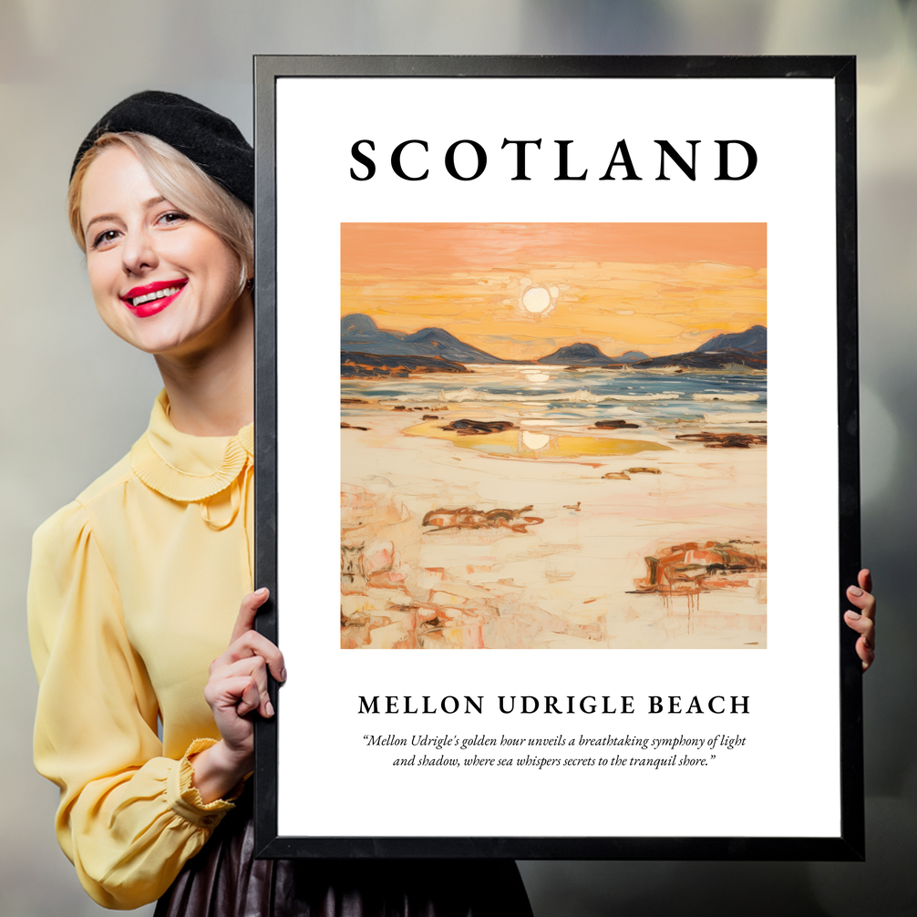 Person holding a poster of Mellon Udrigle Beach