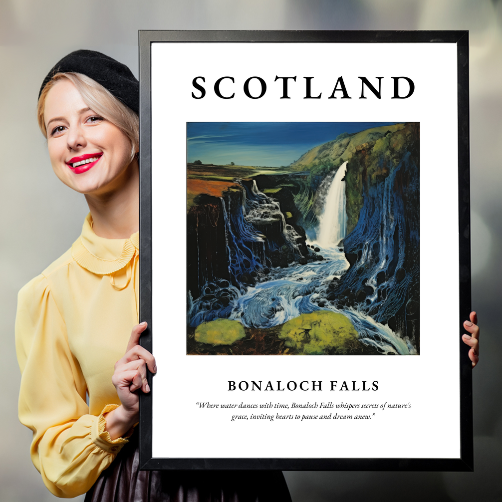 Person holding a poster of Bonaloch Falls