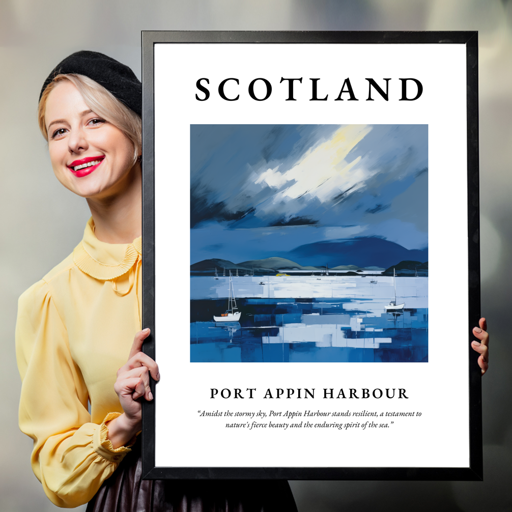 Person holding a poster of Port Appin Harbour