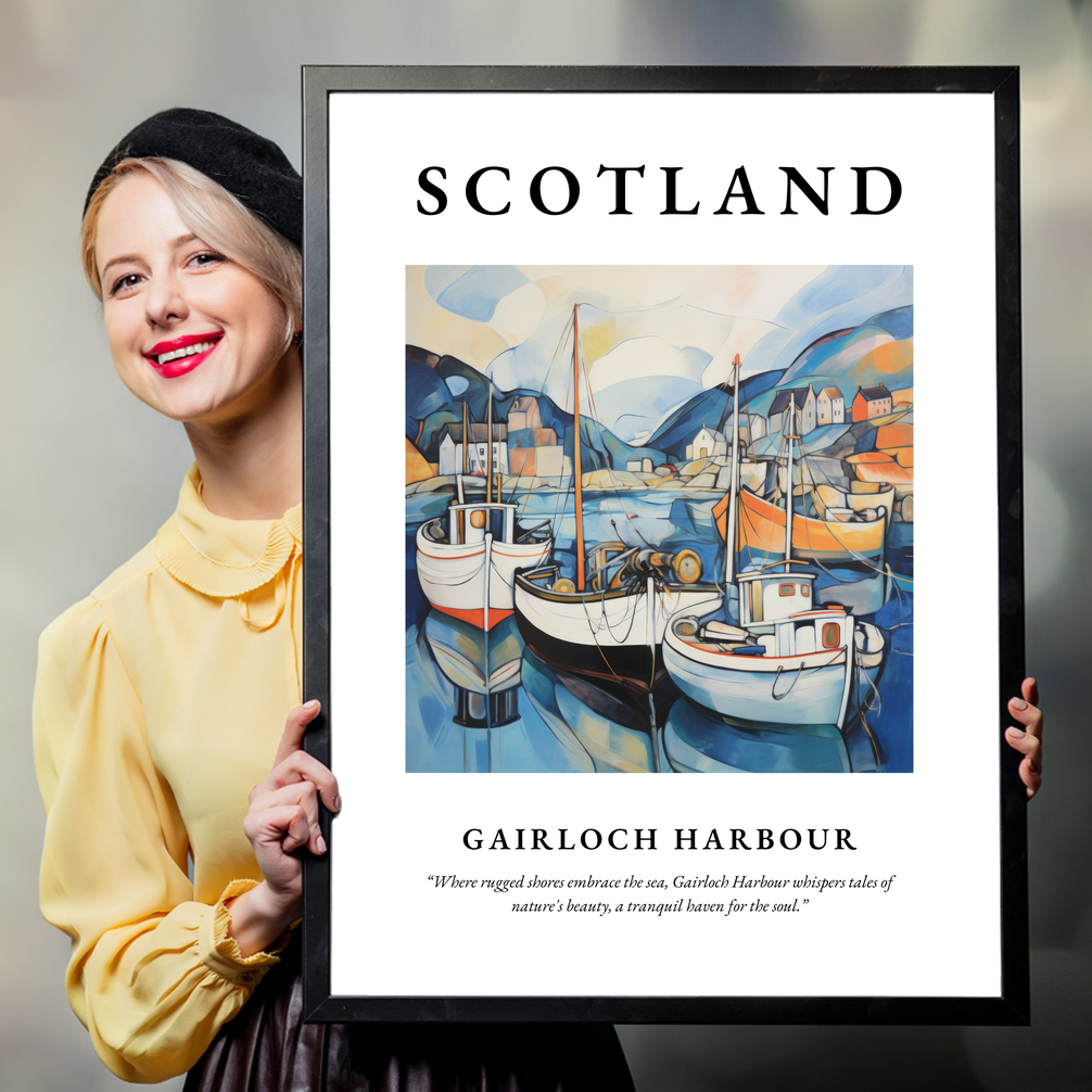 Person holding a poster of Gairloch Harbour