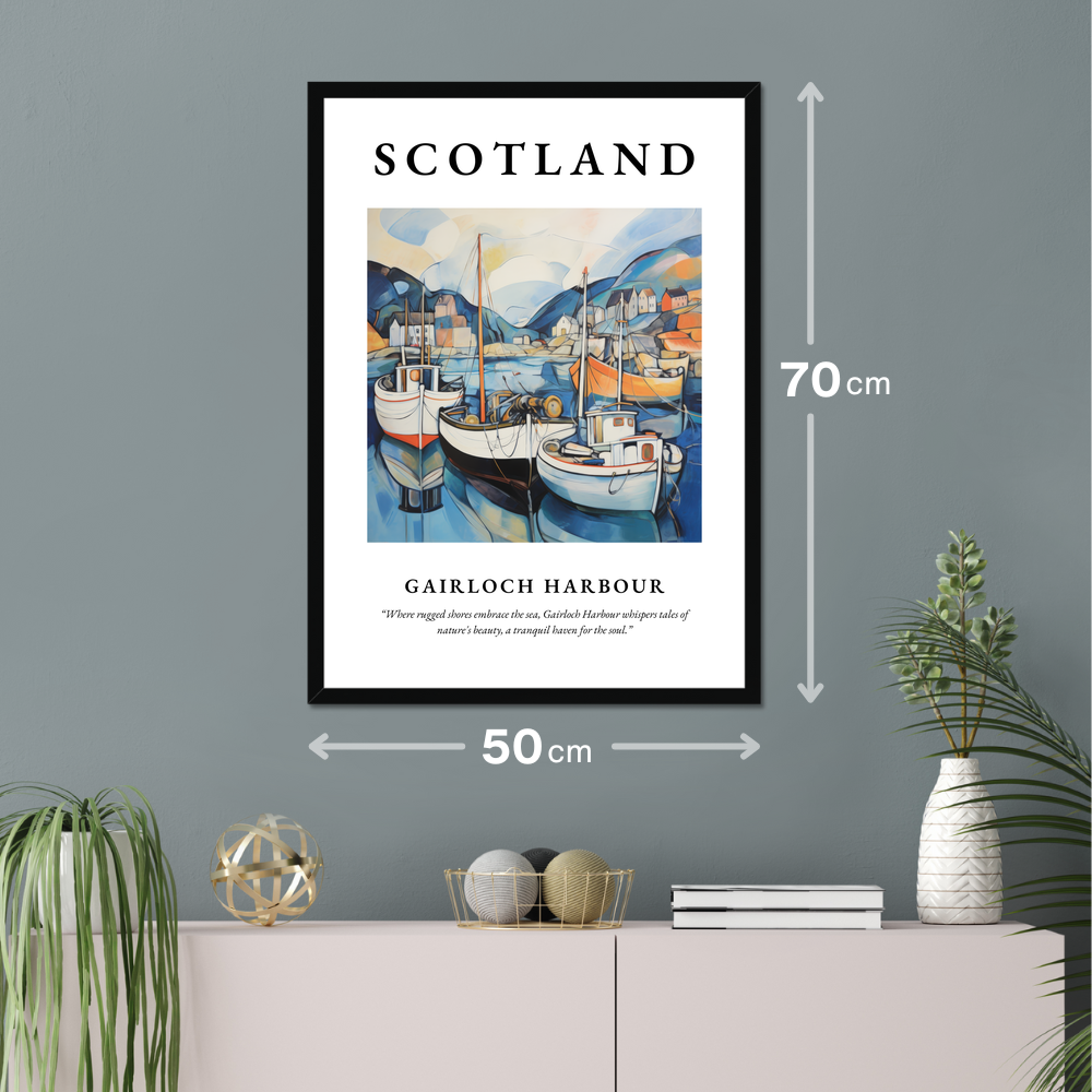 Poster of Gairloch Harbour hanging on a wall