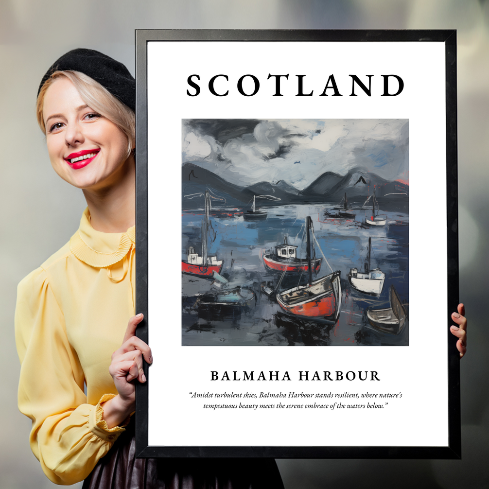 Person holding a poster of Balmaha Harbour