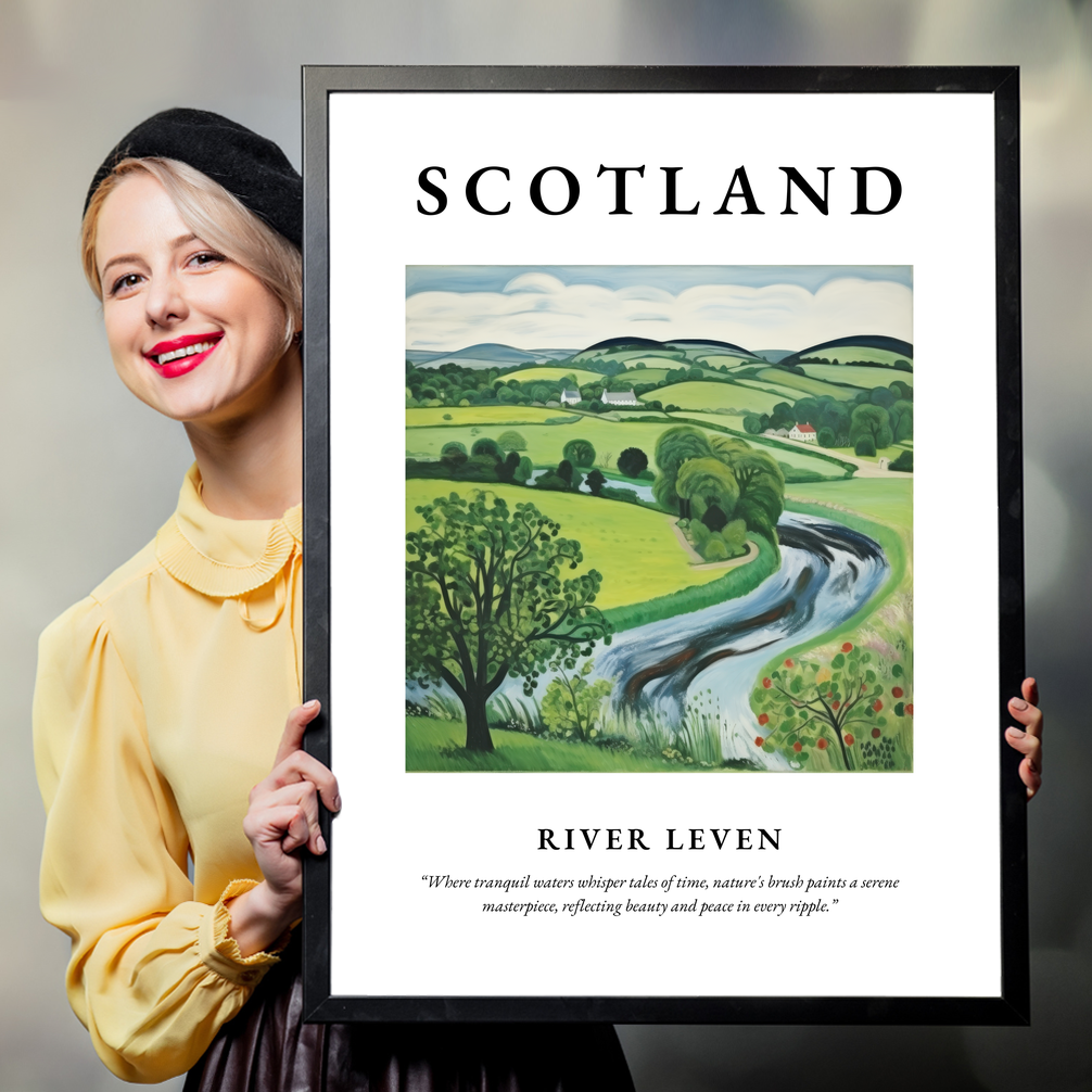 Person holding a poster of River Leven