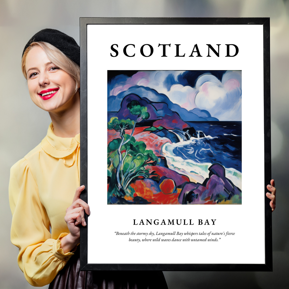 Person holding a poster of Langamull Bay