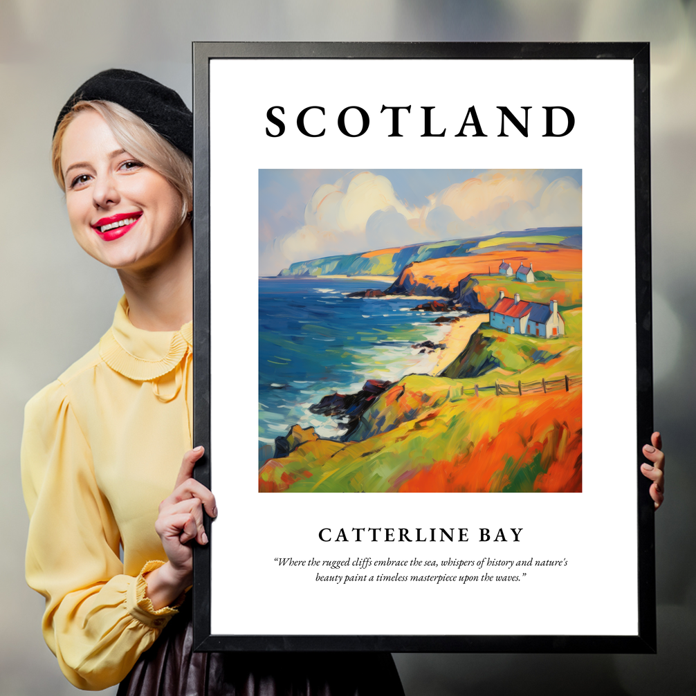 Person holding a poster of Catterline Bay