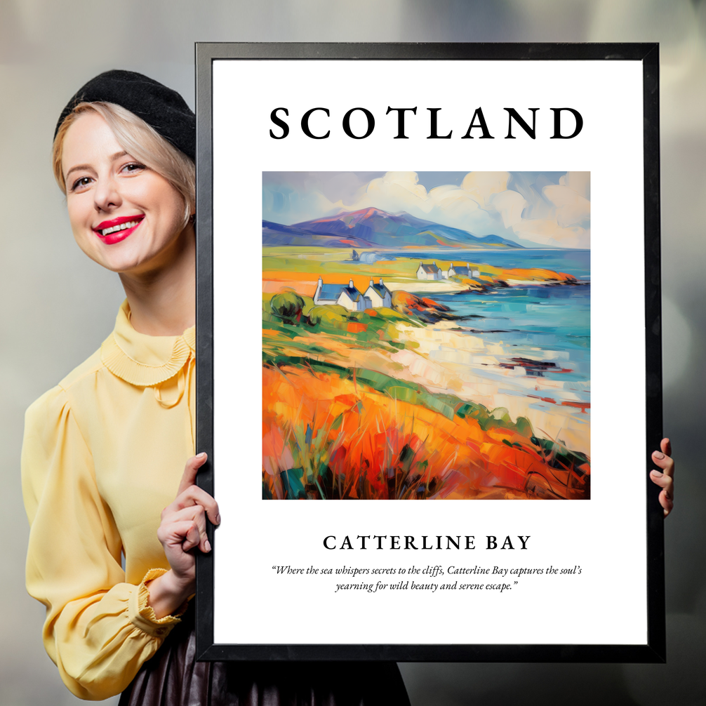 Person holding a poster of Catterline Bay