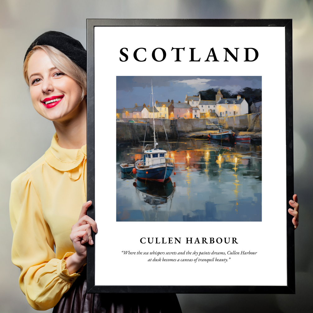 Person holding a poster of Cullen Harbour