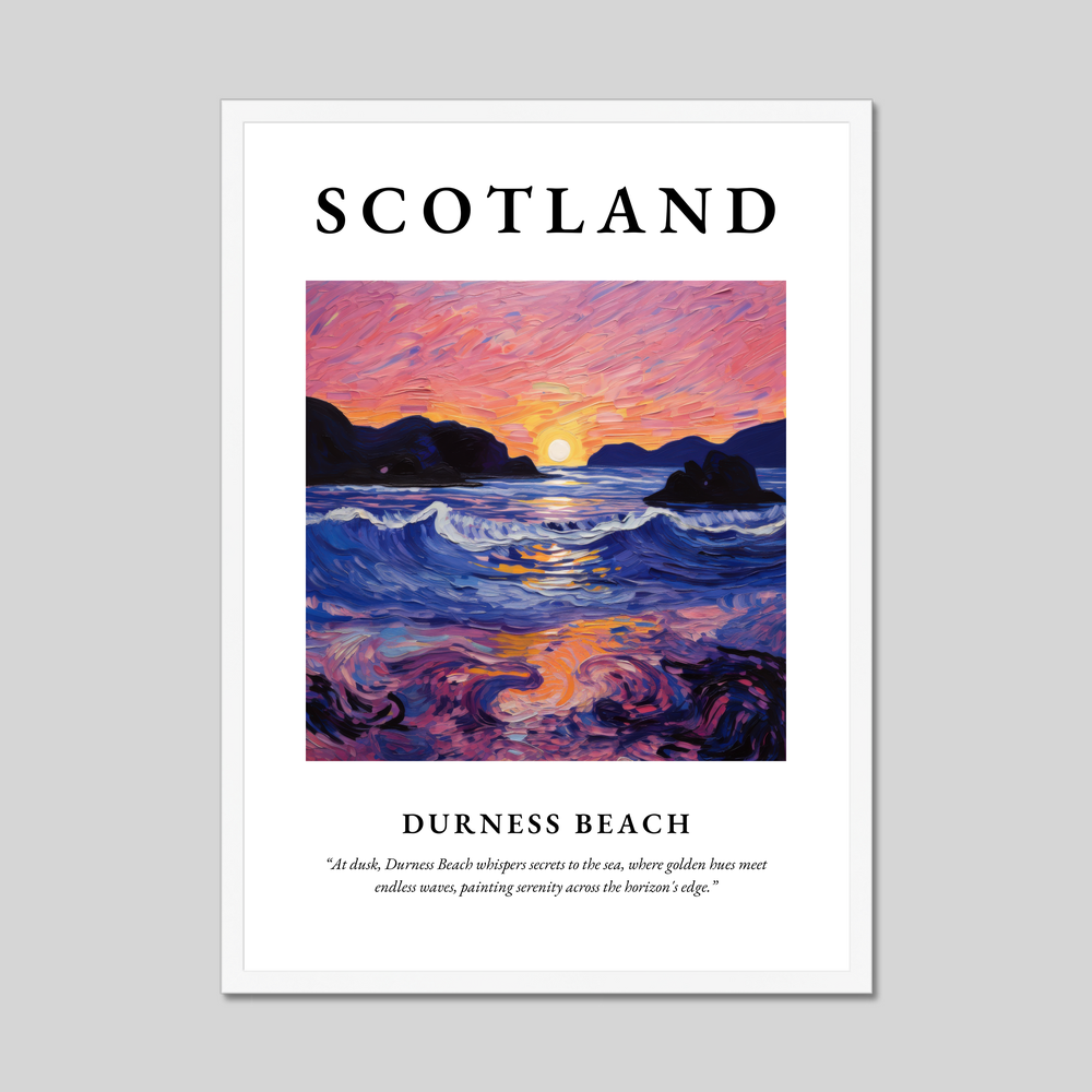 Poster in a white frame with the word Scotland