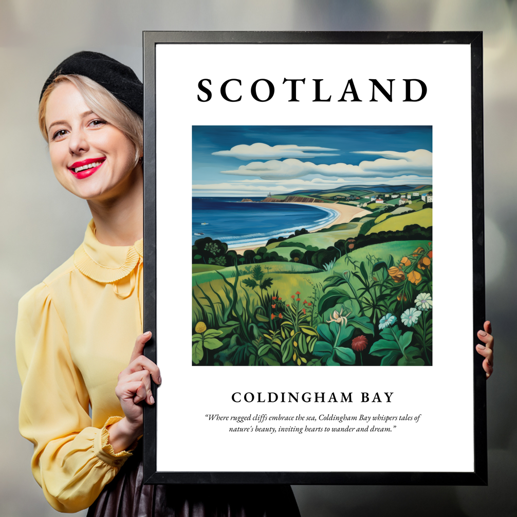 Person holding a poster of Coldingham Bay