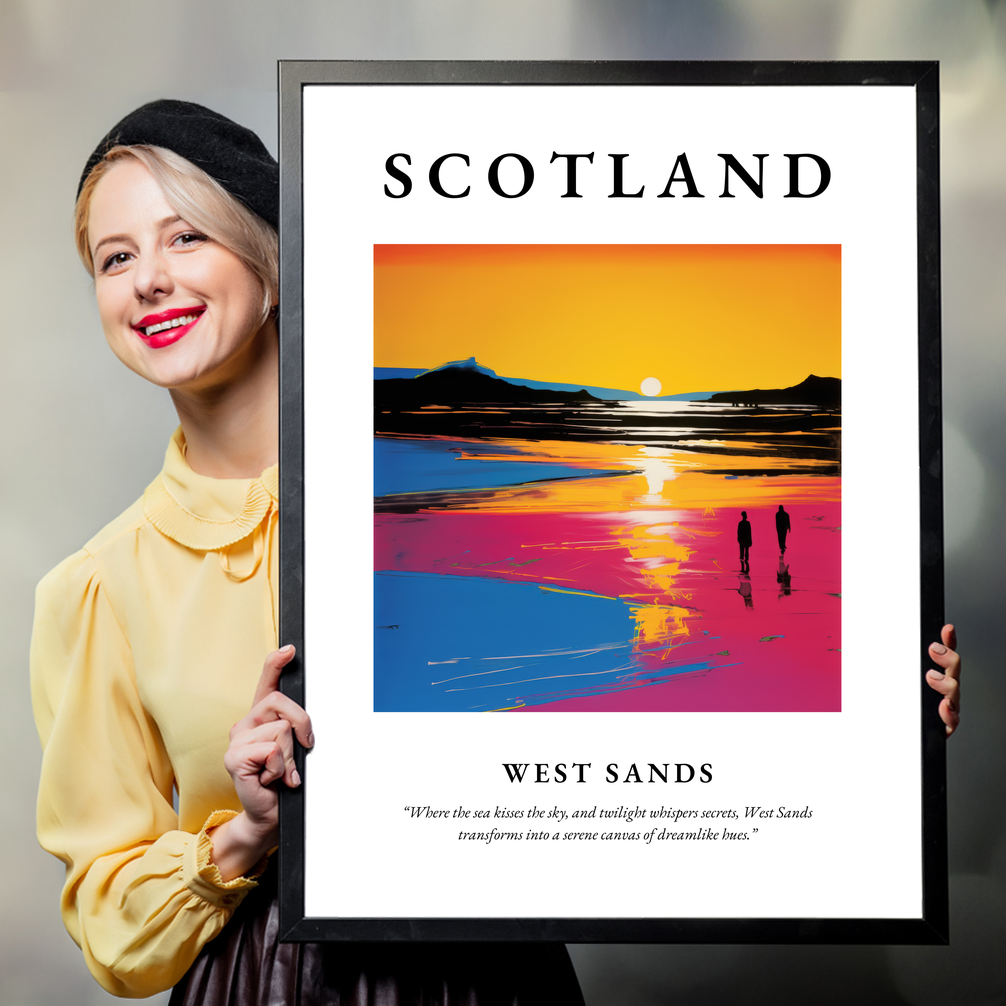 Person holding a poster of West Sands