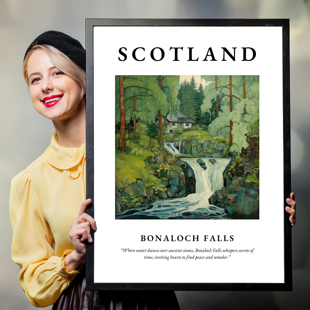 Person holding a poster of Bonaloch Falls