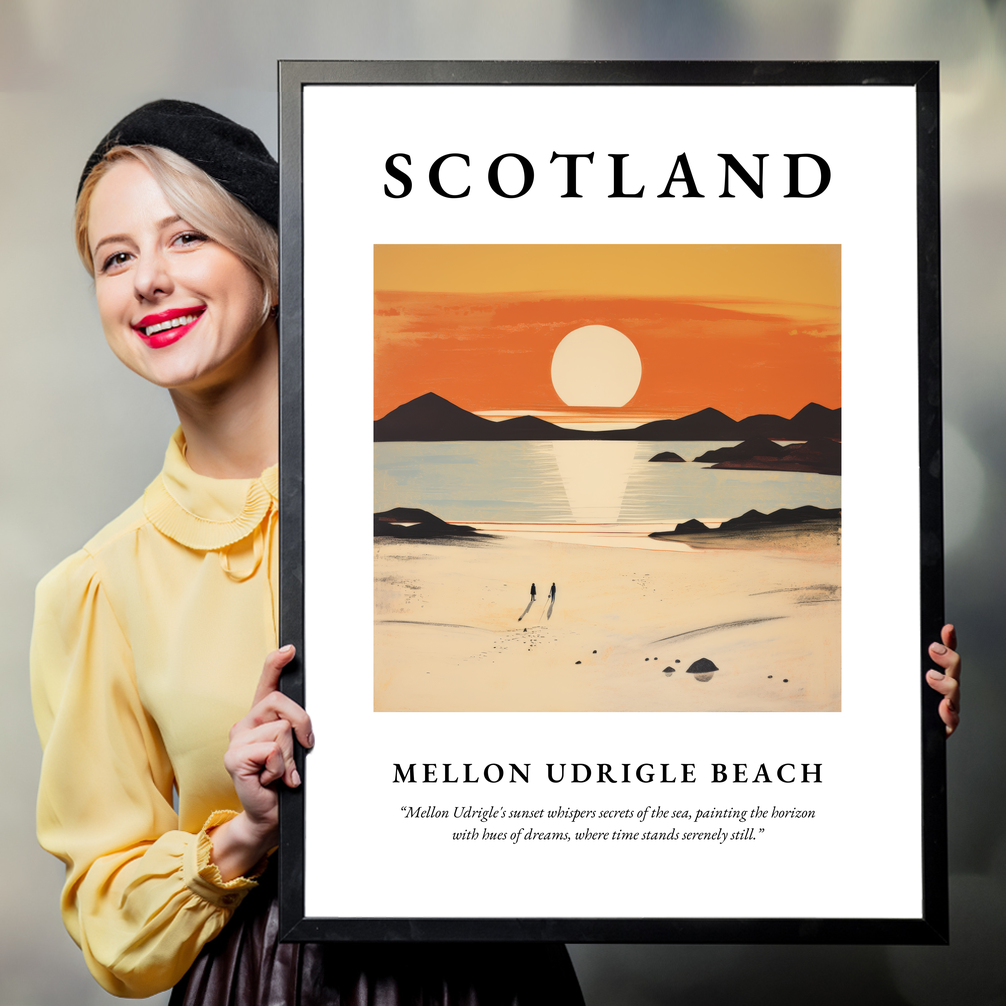 Person holding a poster of Mellon Udrigle Beach