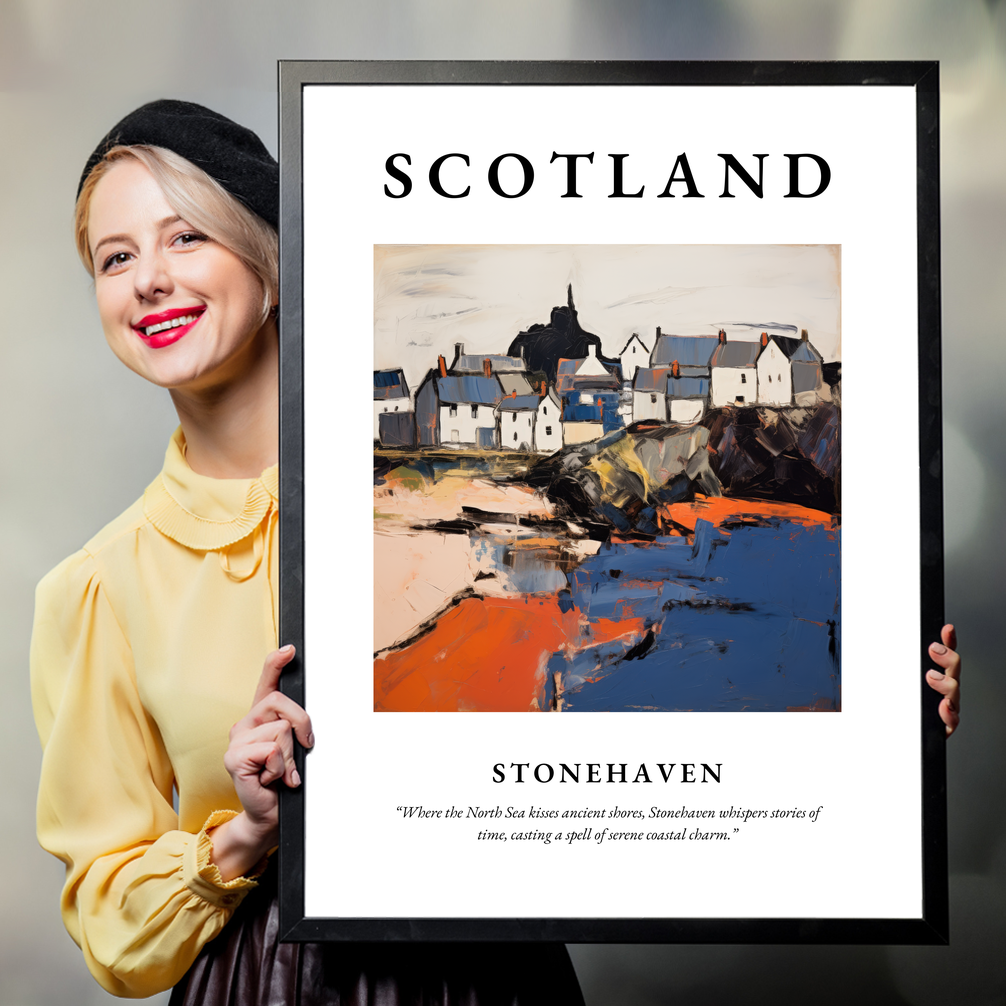 Person holding a poster of Stonehaven