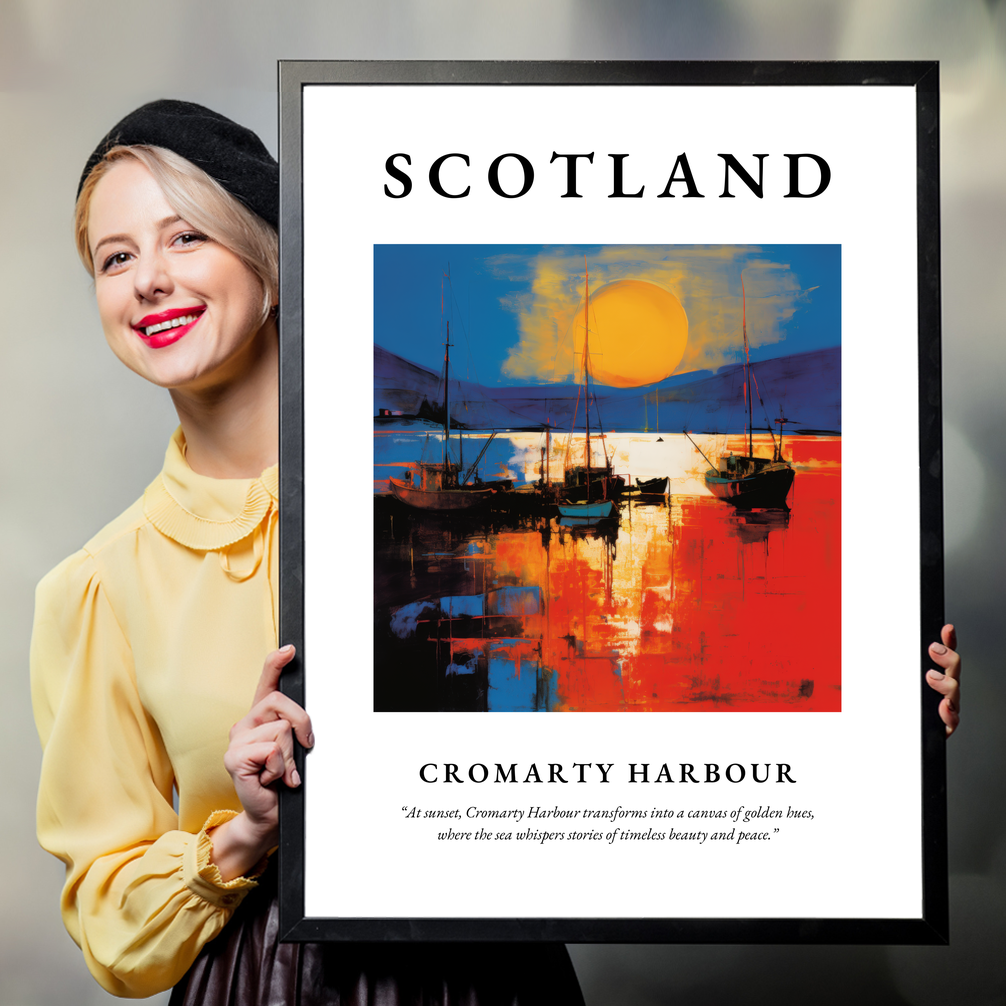 Person holding a poster of Cromarty Harbour