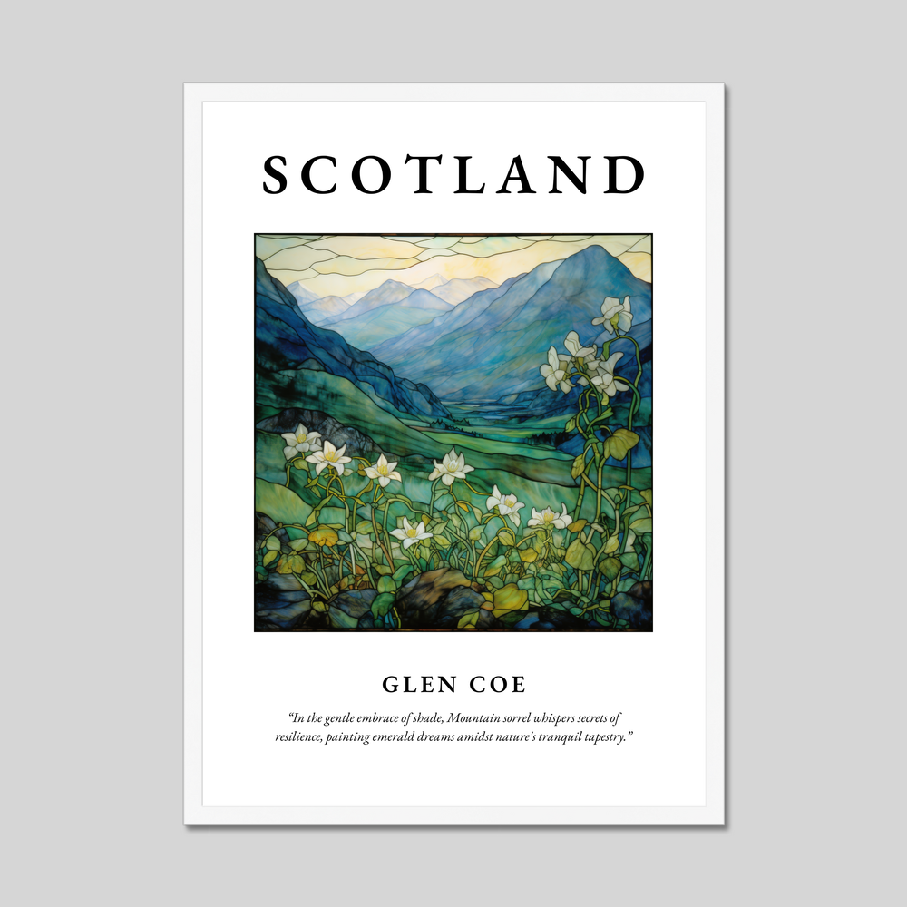 Poster in a white frame with the word Scotland