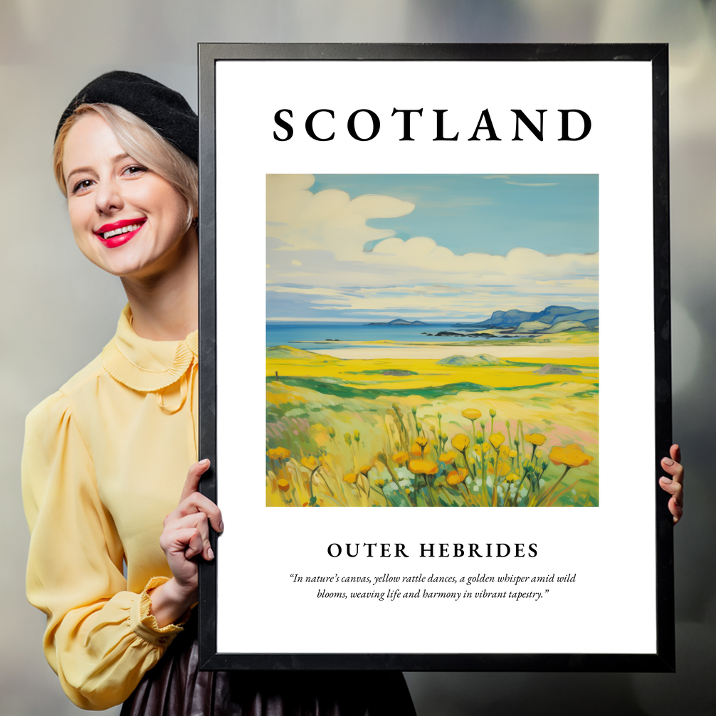 Person holding a poster of Outer Hebrides