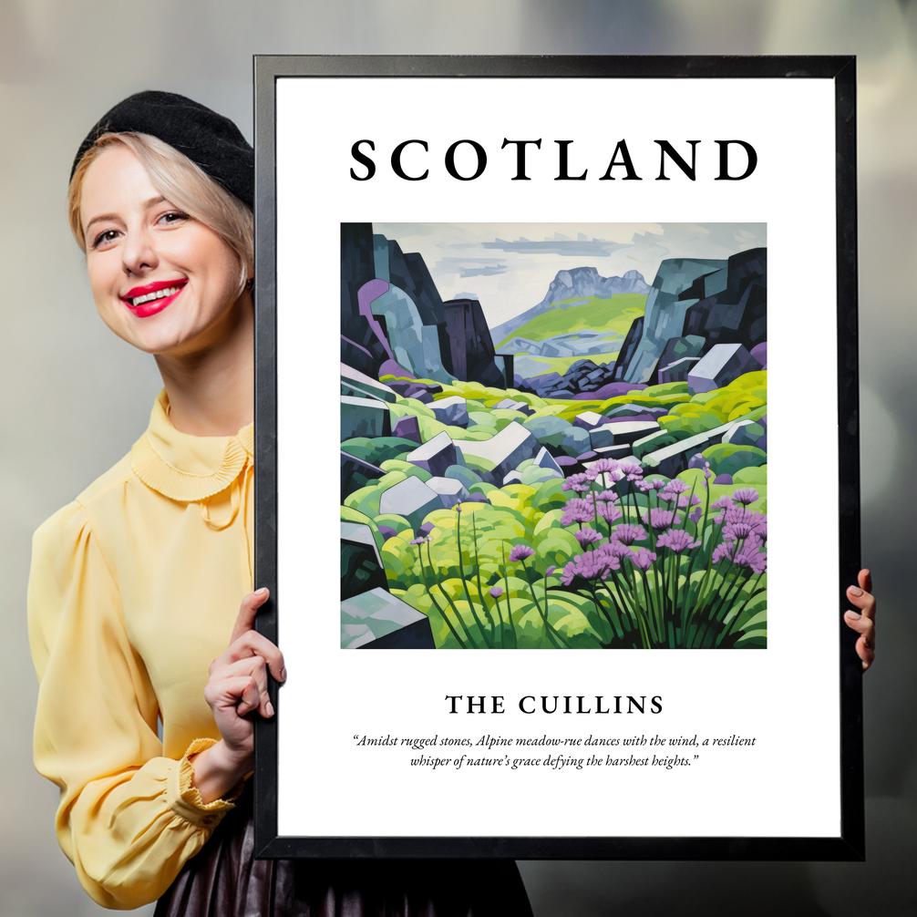 Person holding a poster of The Cuillins