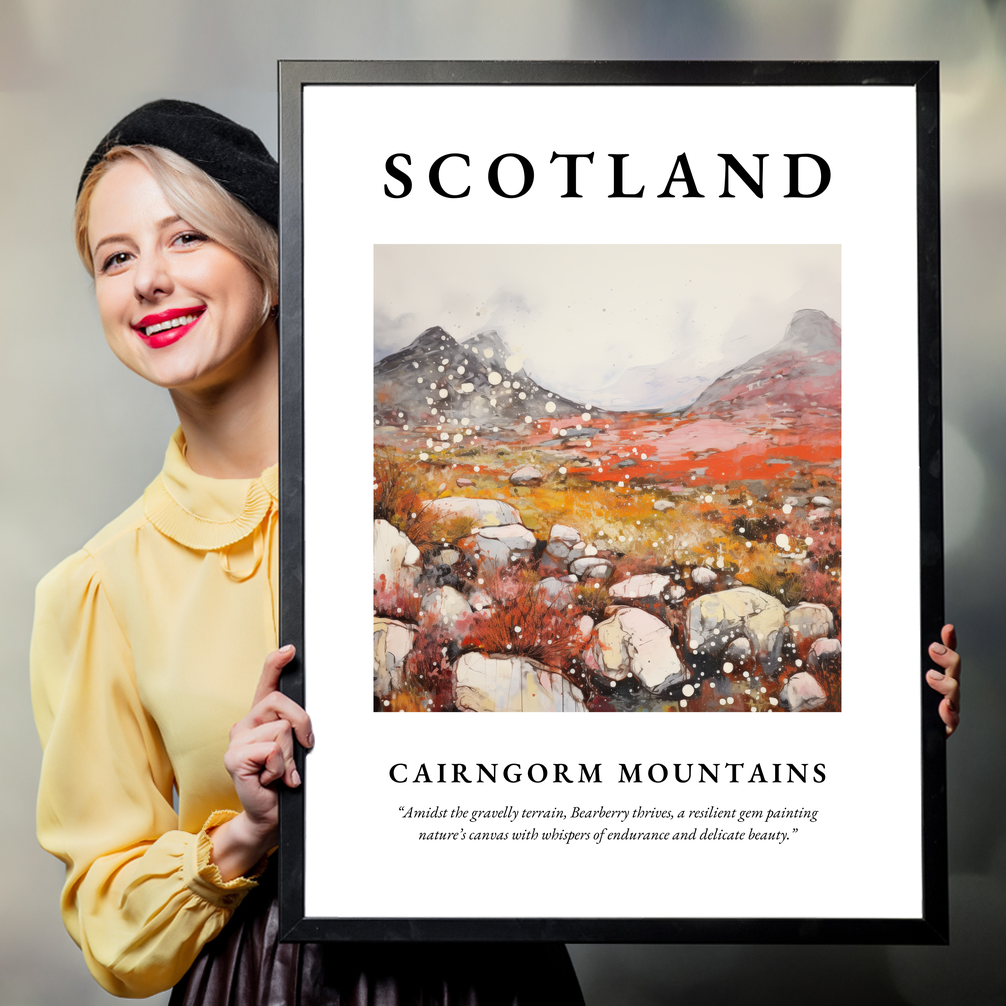 Person holding a poster of Cairngorm Mountains