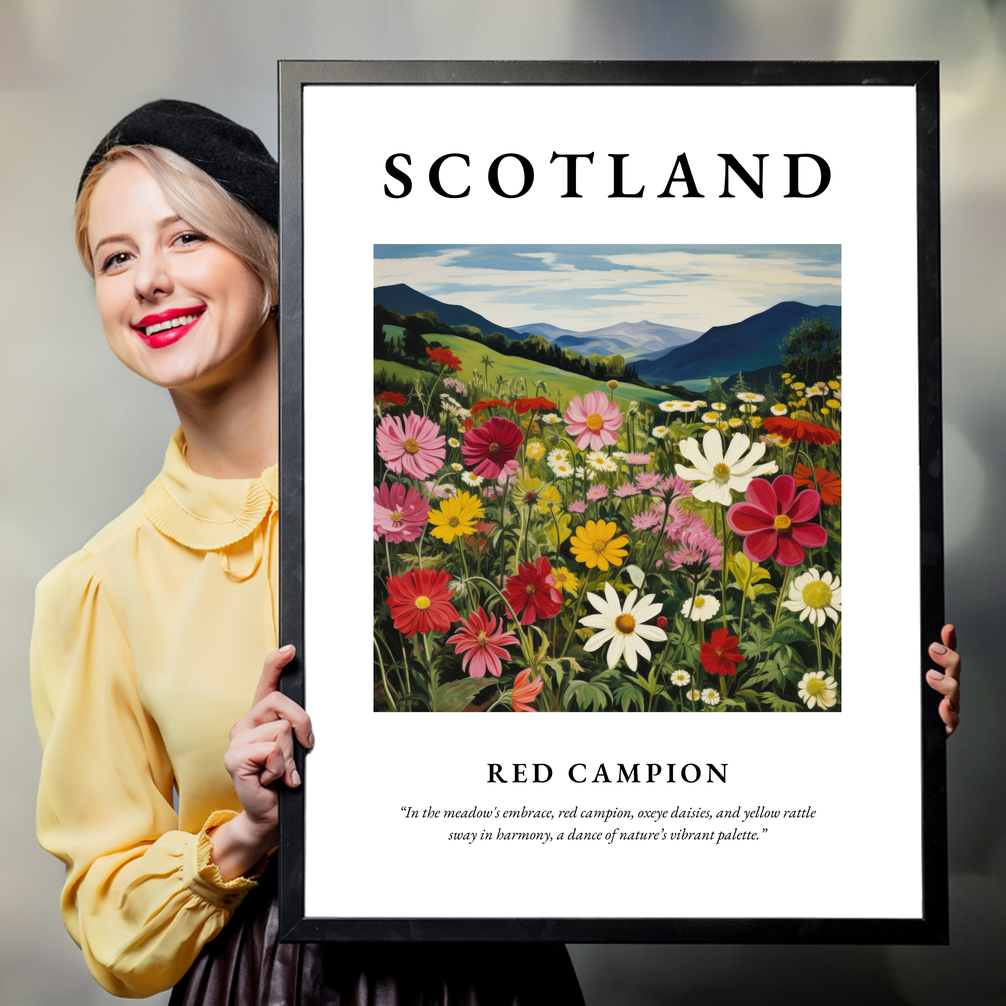 Person holding a poster of Red campion