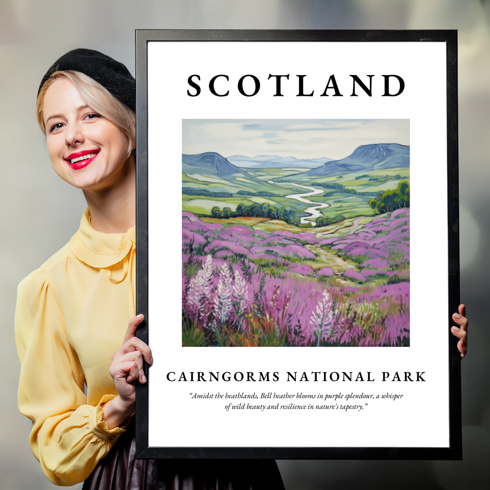 Person holding a poster of Cairngorms National Park