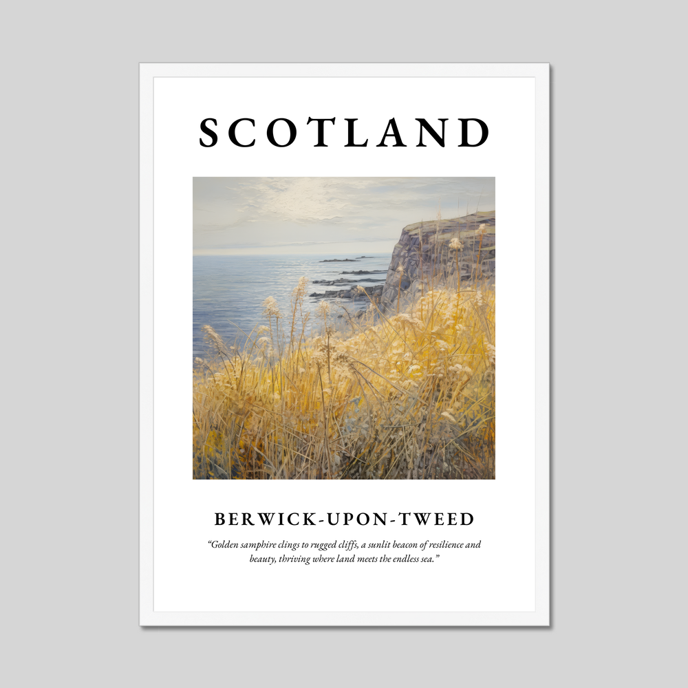 Poster in a white frame with the word Scotland