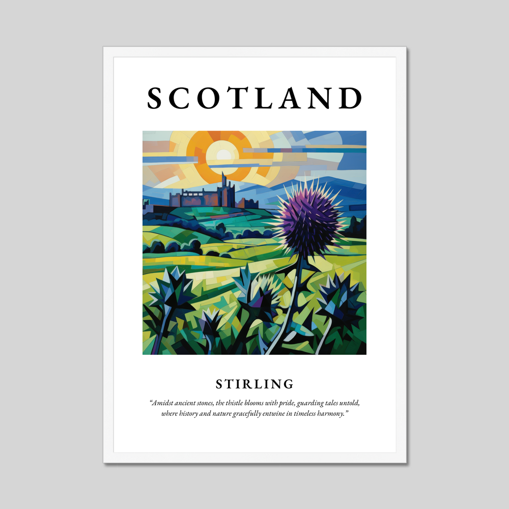 Poster in a white frame with the word Scotland