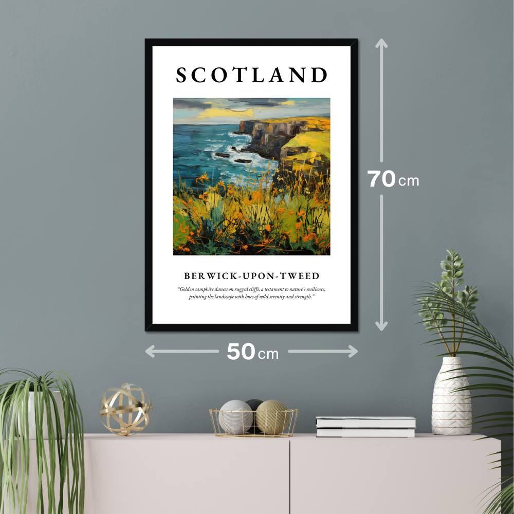 Poster of Berwick-upon-Tweed hanging on a wall