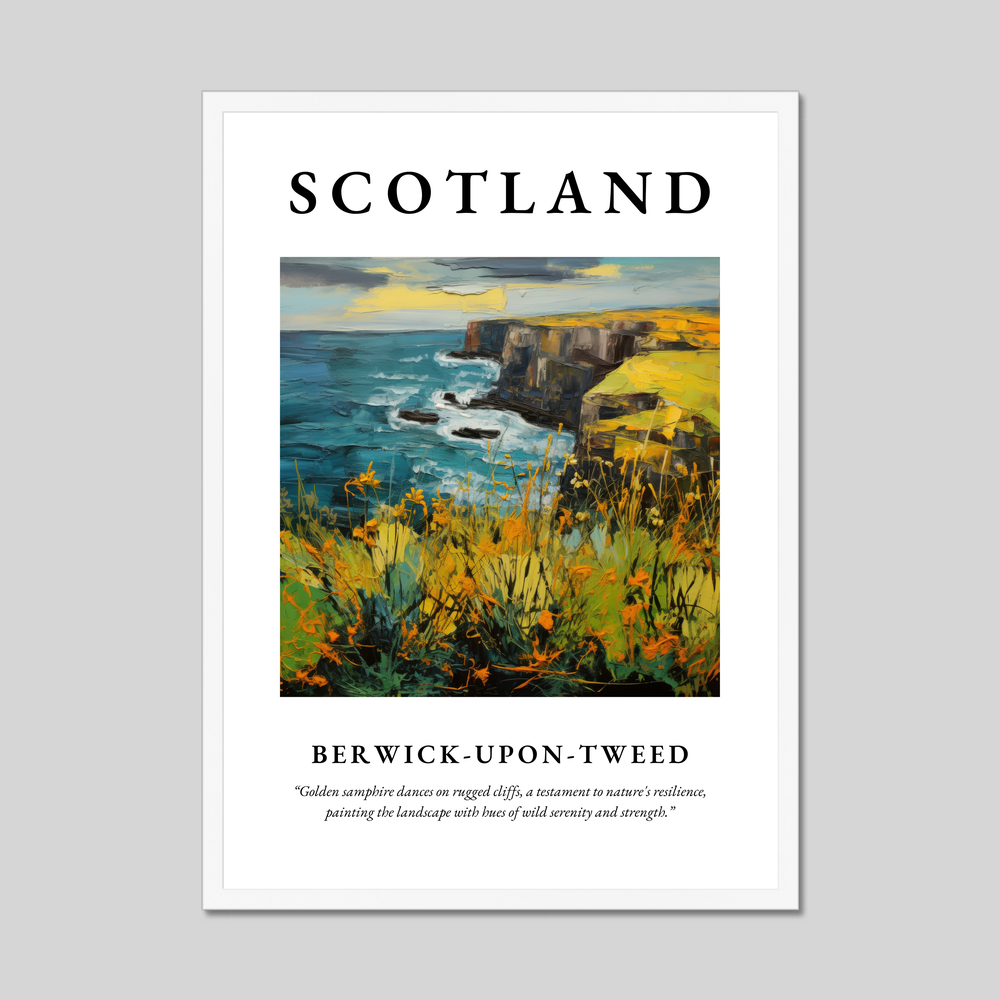 Poster in a white frame with the word Scotland