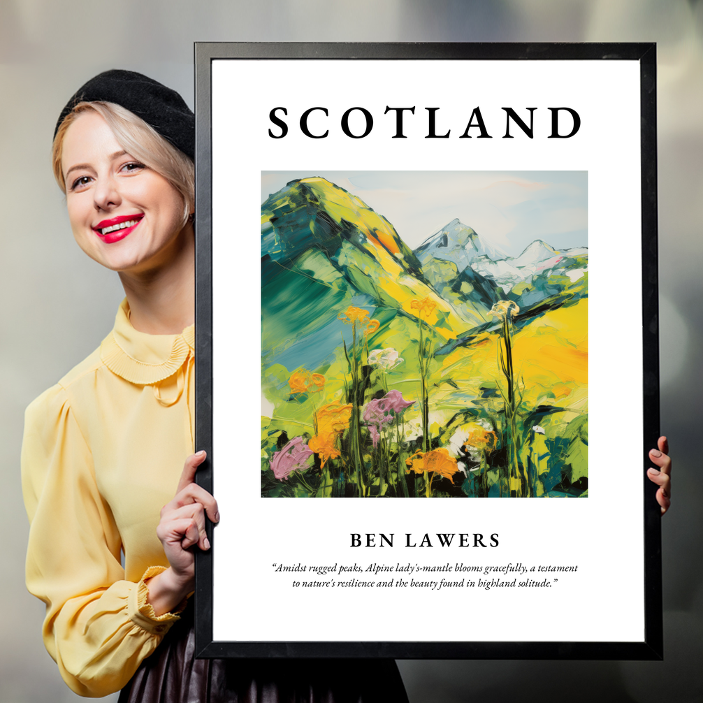 Person holding a poster of Ben Lawers