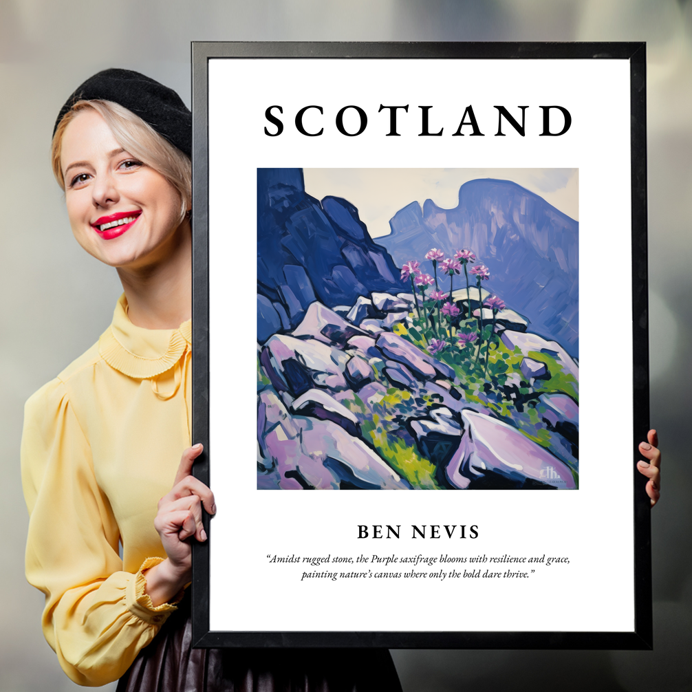 Person holding a poster of Ben Nevis