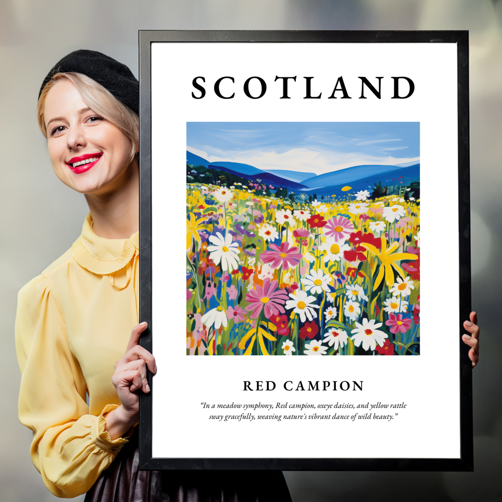 Person holding a poster of Red campion