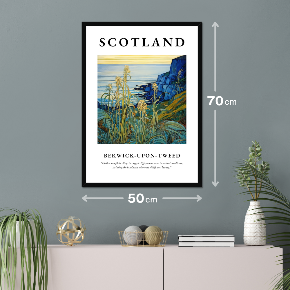 Poster of Berwick-upon-Tweed hanging on a wall