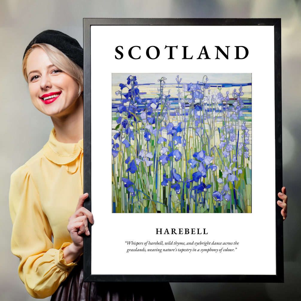 Person holding a poster of Harebell