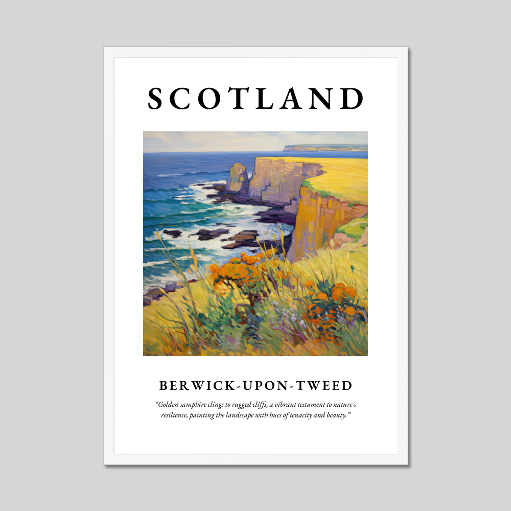 Poster in a white frame with the word Scotland