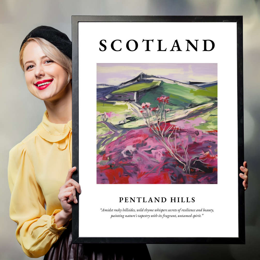 Person holding a poster of Pentland Hills