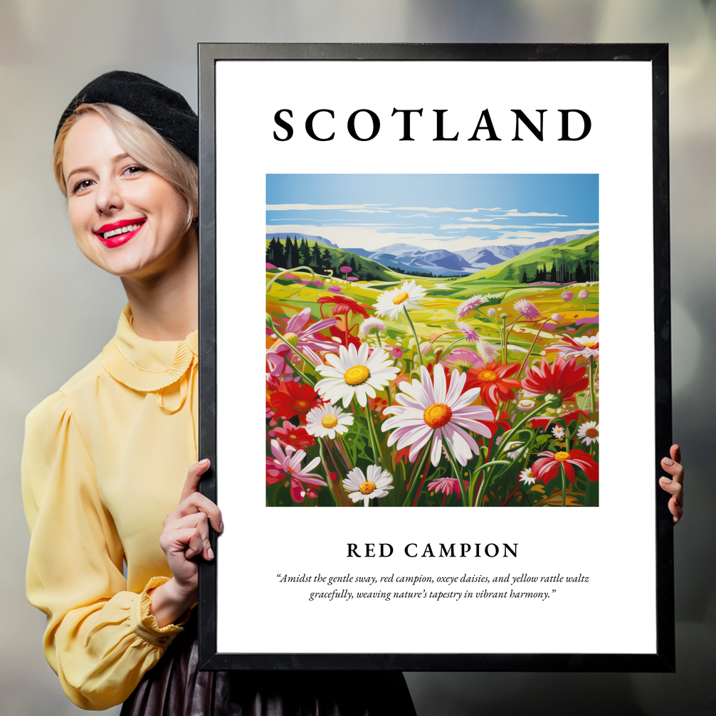 Person holding a poster of Red campion