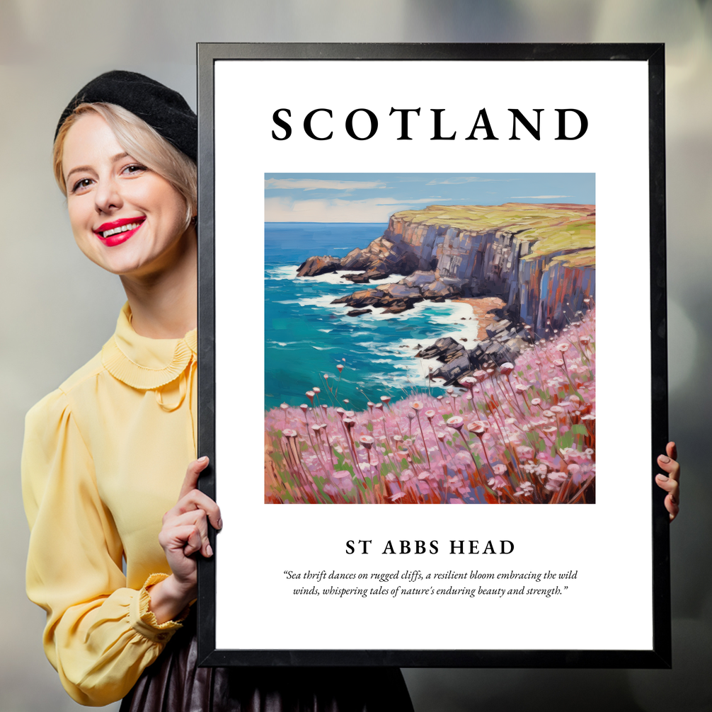 Person holding a poster of St Abbs Head