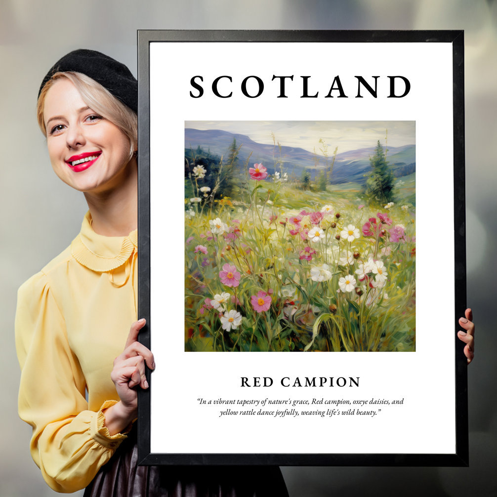 Person holding a poster of Red campion