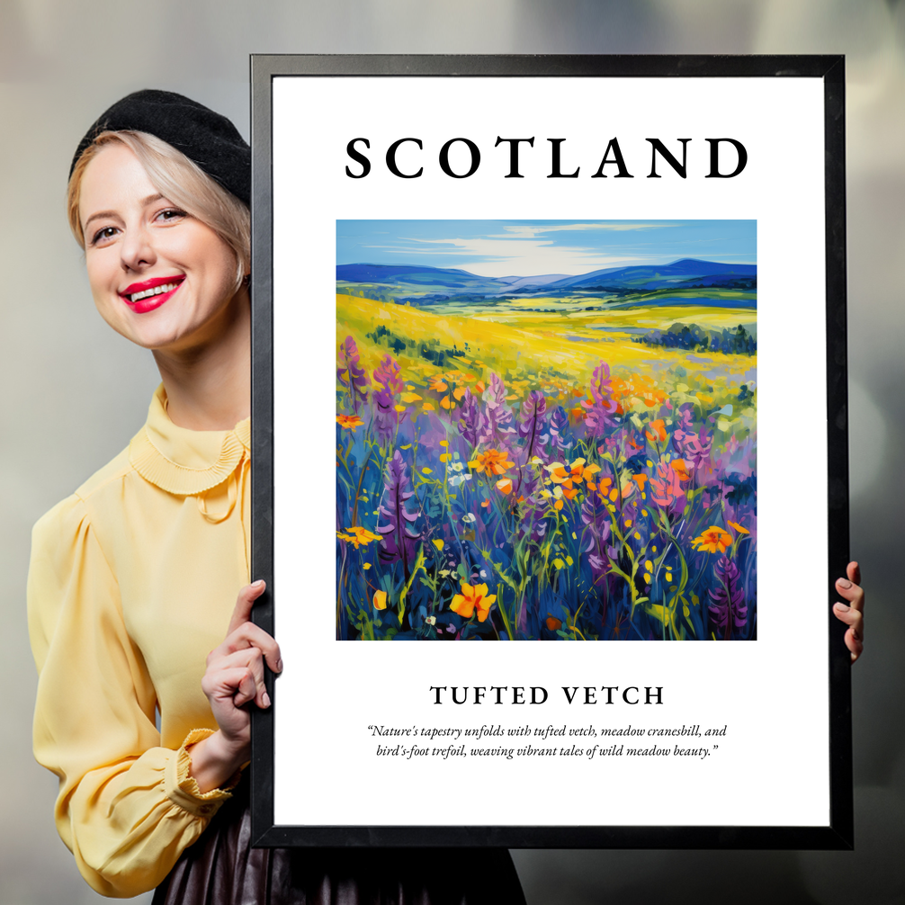 Person holding a poster of Tufted vetch