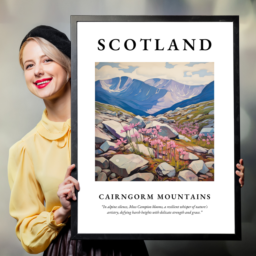 Person holding a poster of Cairngorm Mountains