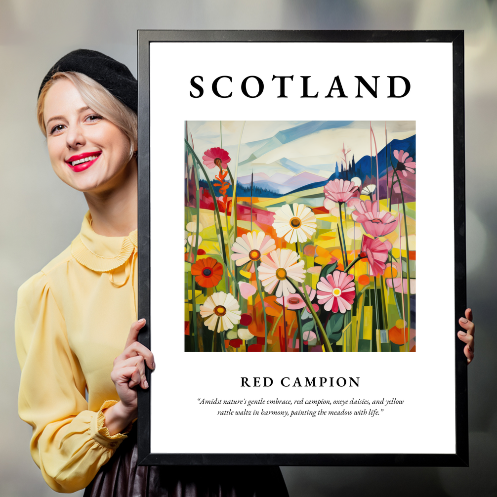 Person holding a poster of Red campion