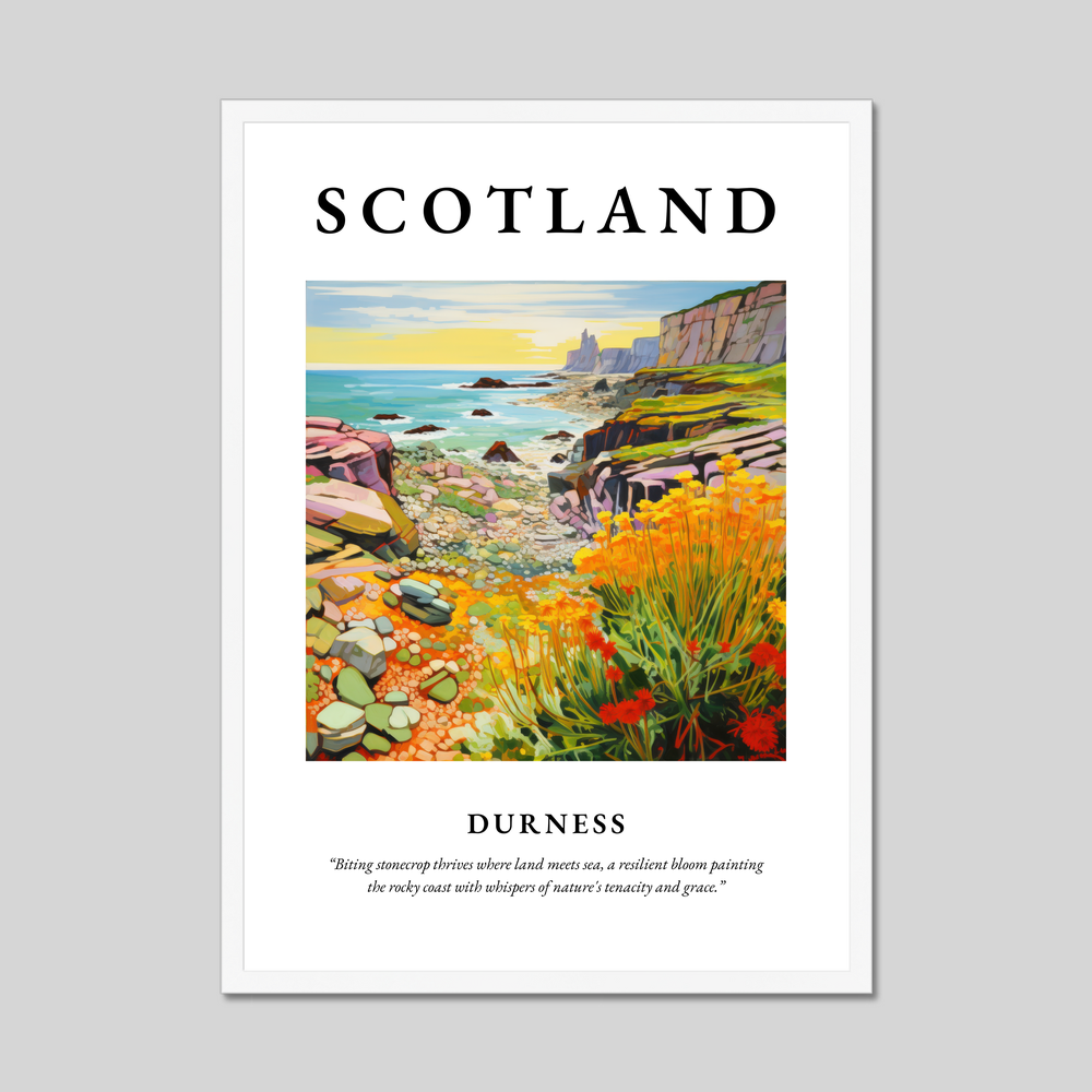 Poster in a white frame with the word Scotland