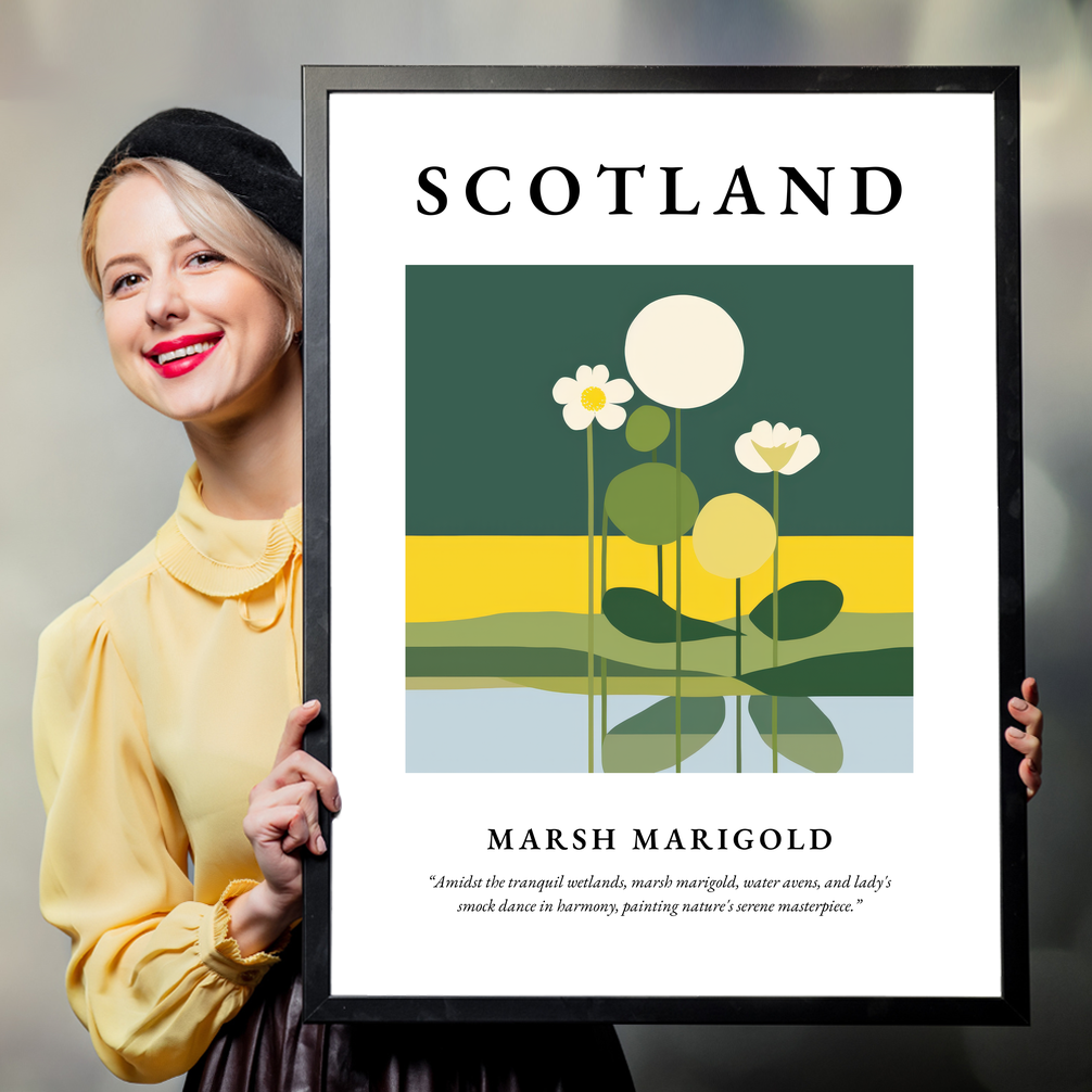 Person holding a poster of Marsh marigold