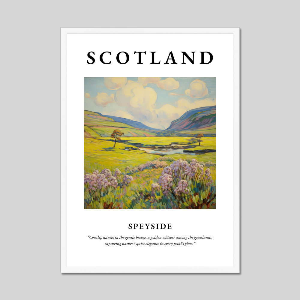 Poster in a white frame with the word Scotland