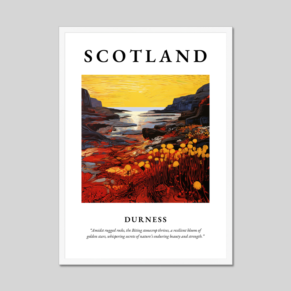 Poster in a white frame with the word Scotland