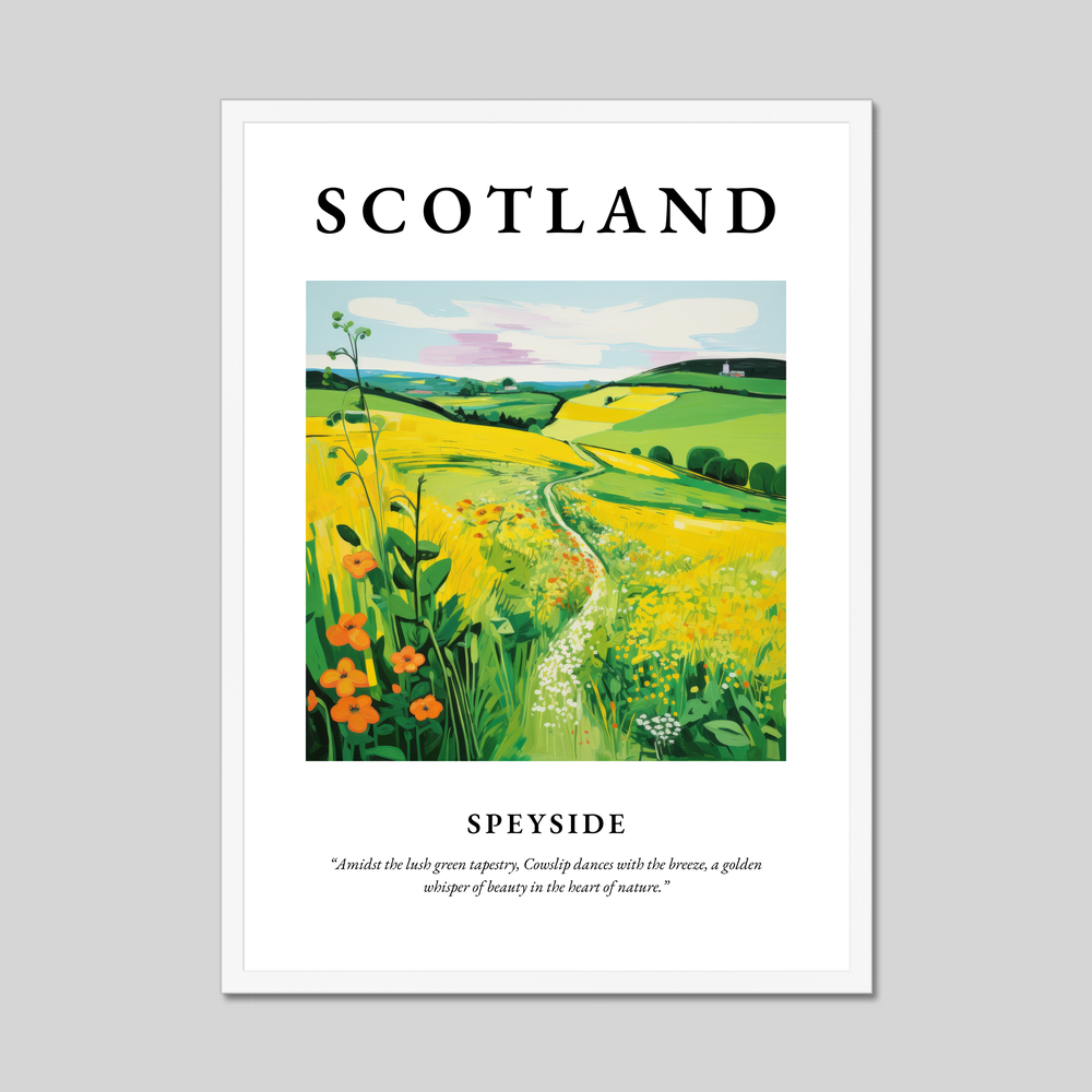 Poster in a white frame with the word Scotland